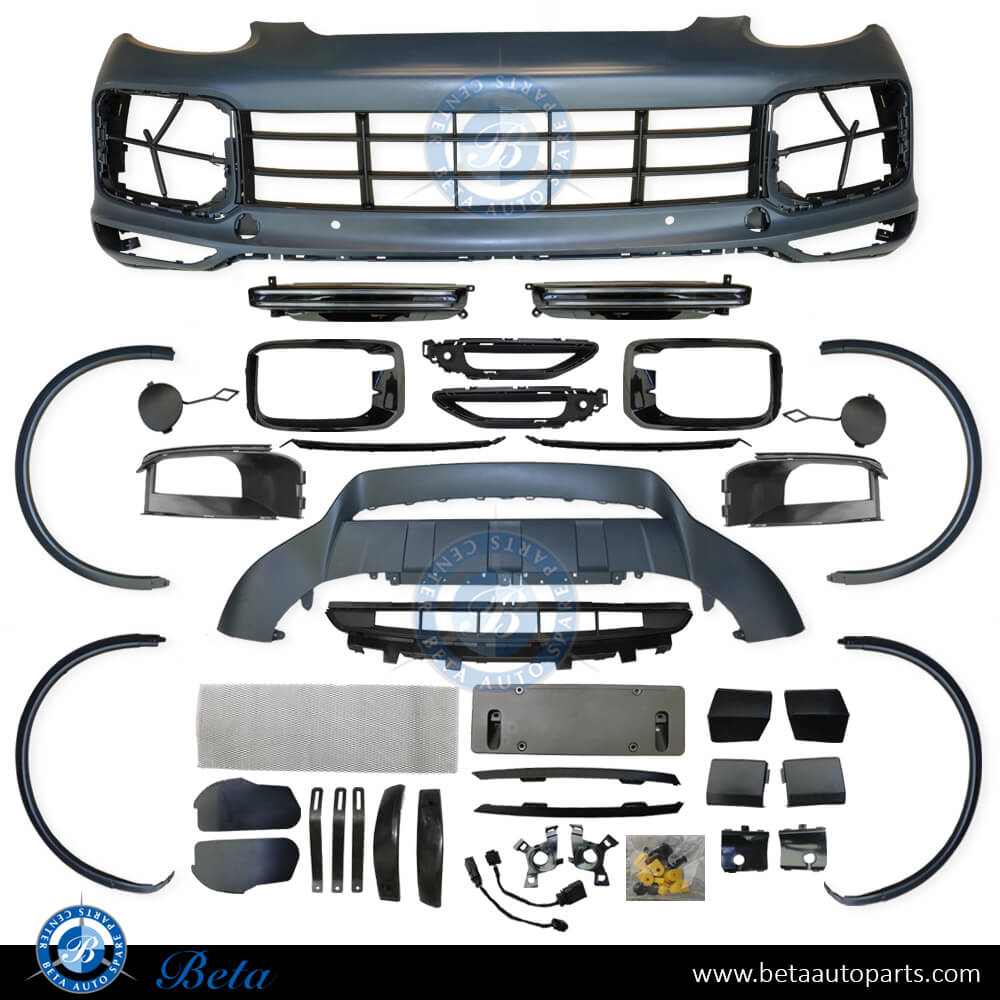 Front Bumper assembly Upgrade to 2018 Turbo look for Porsche Cayenne Basic 2011-2014 models, Part Number 95850522131 Front Bumper assembly Upgrade to 2018 Turbo look for Porsche Cayenne Basic 2011-2014 models, Part Number 95850522131